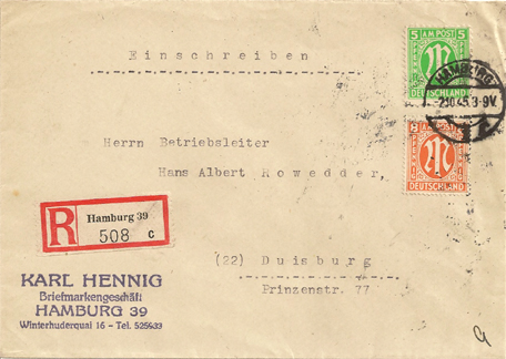 Hamburg Recozettel als Briefmarkenersatz